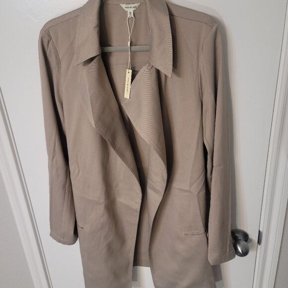 Max Studio Women's Jacket sz XL Tan Lapel Trench Coat W/ Belt & Pockets Overcoat - Picture 8 of 13